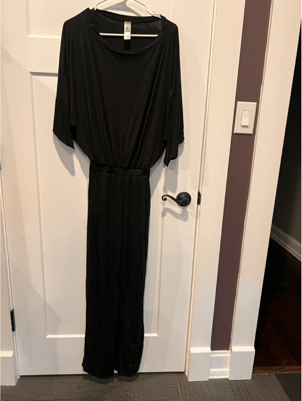 GO Couture Womens S Black Surplice Kimono Sleeve Tie Waist Jumpsuit